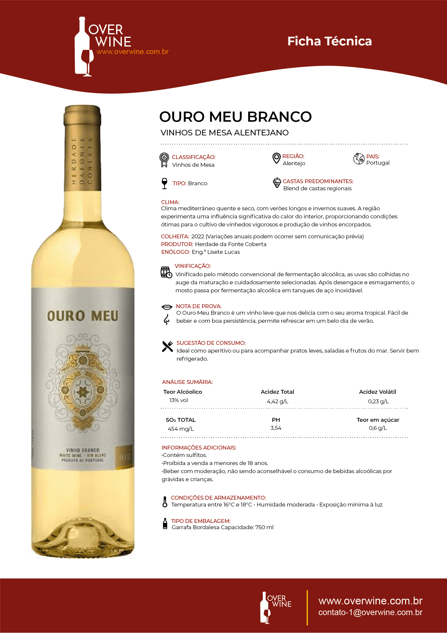 Vinho Branco Fino Seco Ouro Meu Ml Loja Overwine